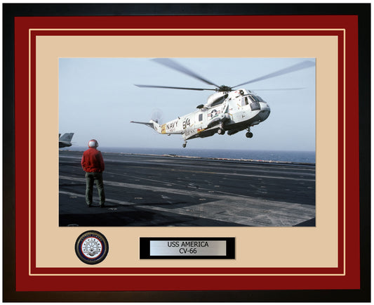 USS AMERICA CV-66 Framed Navy Ship Photo Burgundy