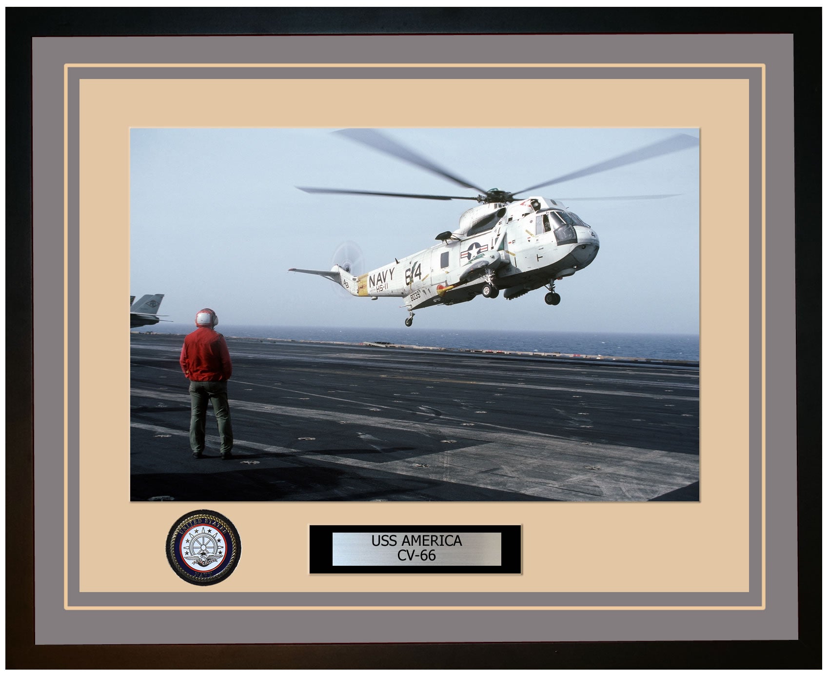 USS AMERICA CV-66 Framed Navy Ship Photo Grey
