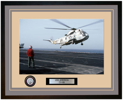USS AMERICA CV-66 Framed Navy Ship Photo Grey