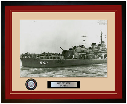 USS SIGSBEE DD-502 Framed Navy Ship Photo Burgundy