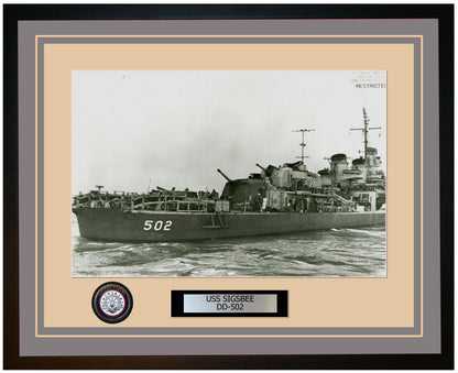 USS SIGSBEE DD-502 Framed Navy Ship Photo Grey