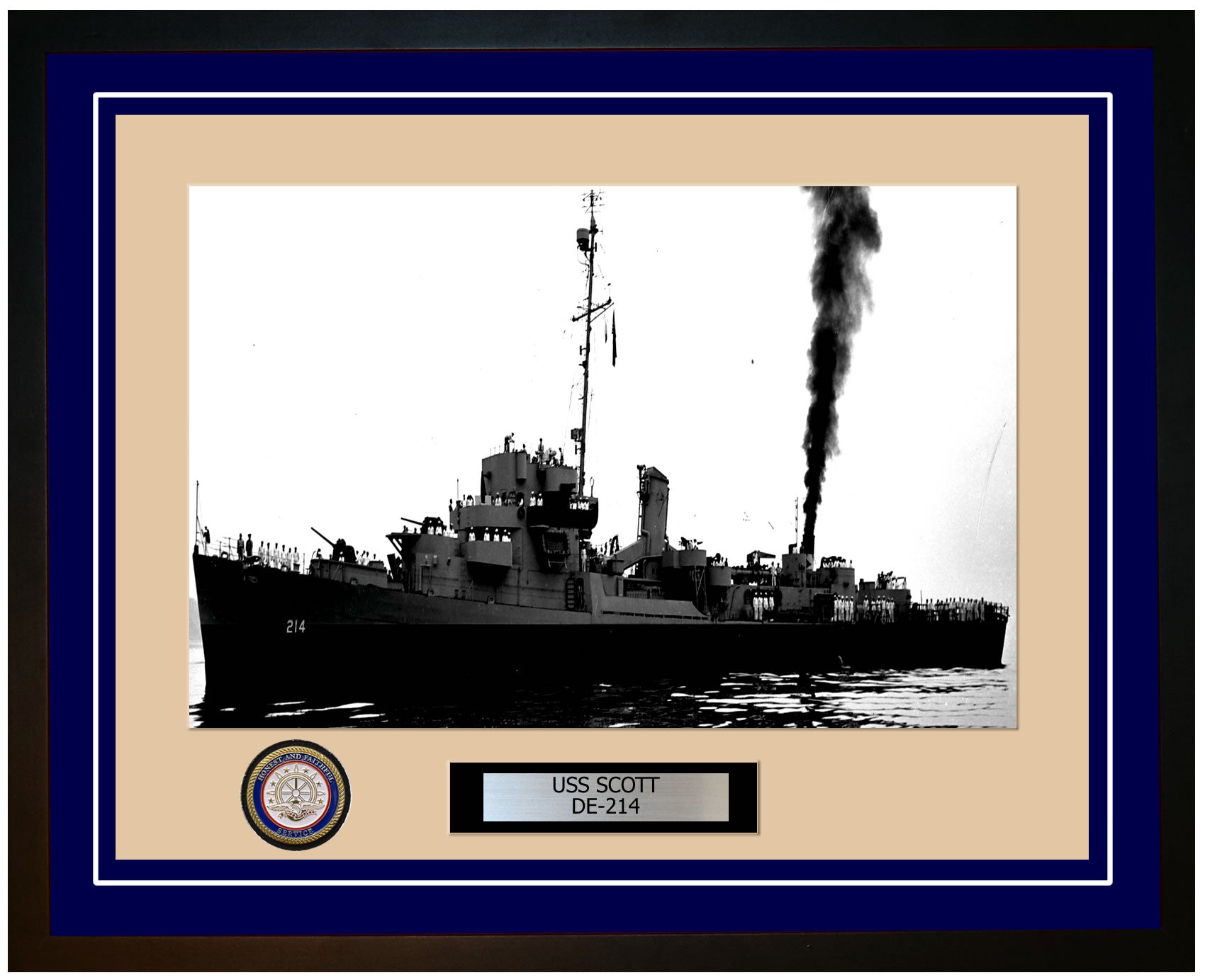 USS Scott DE-214 Framed Navy Ship Photo Blue