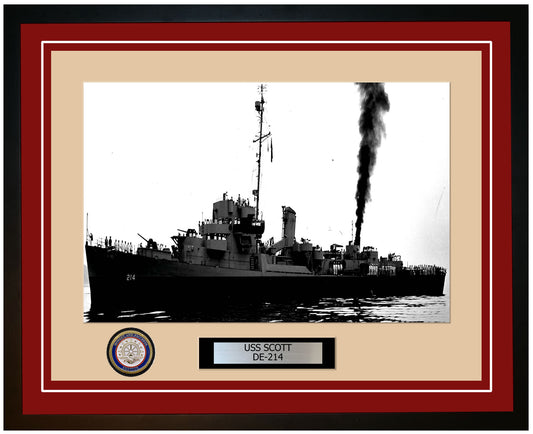 USS Scott DE-214 Framed Navy Ship Photo Burgundy