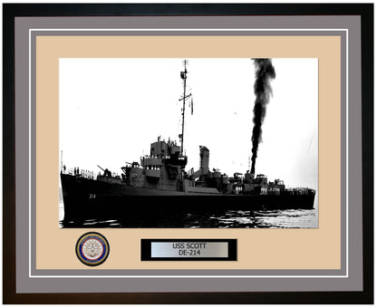 USS Scott DE-214 Framed Navy Ship Photo Grey