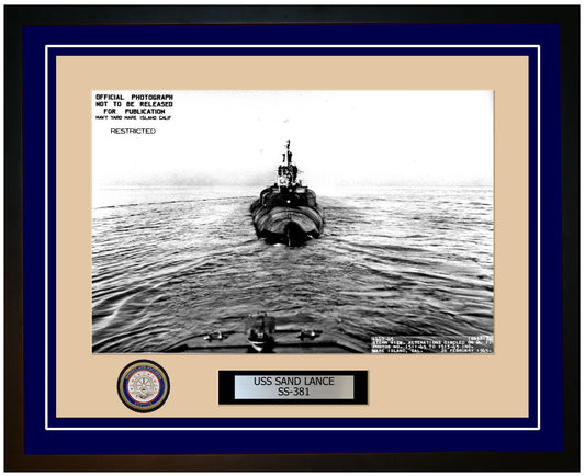 USS Sand Lance SS-381 Framed Navy Ship Photo Blue