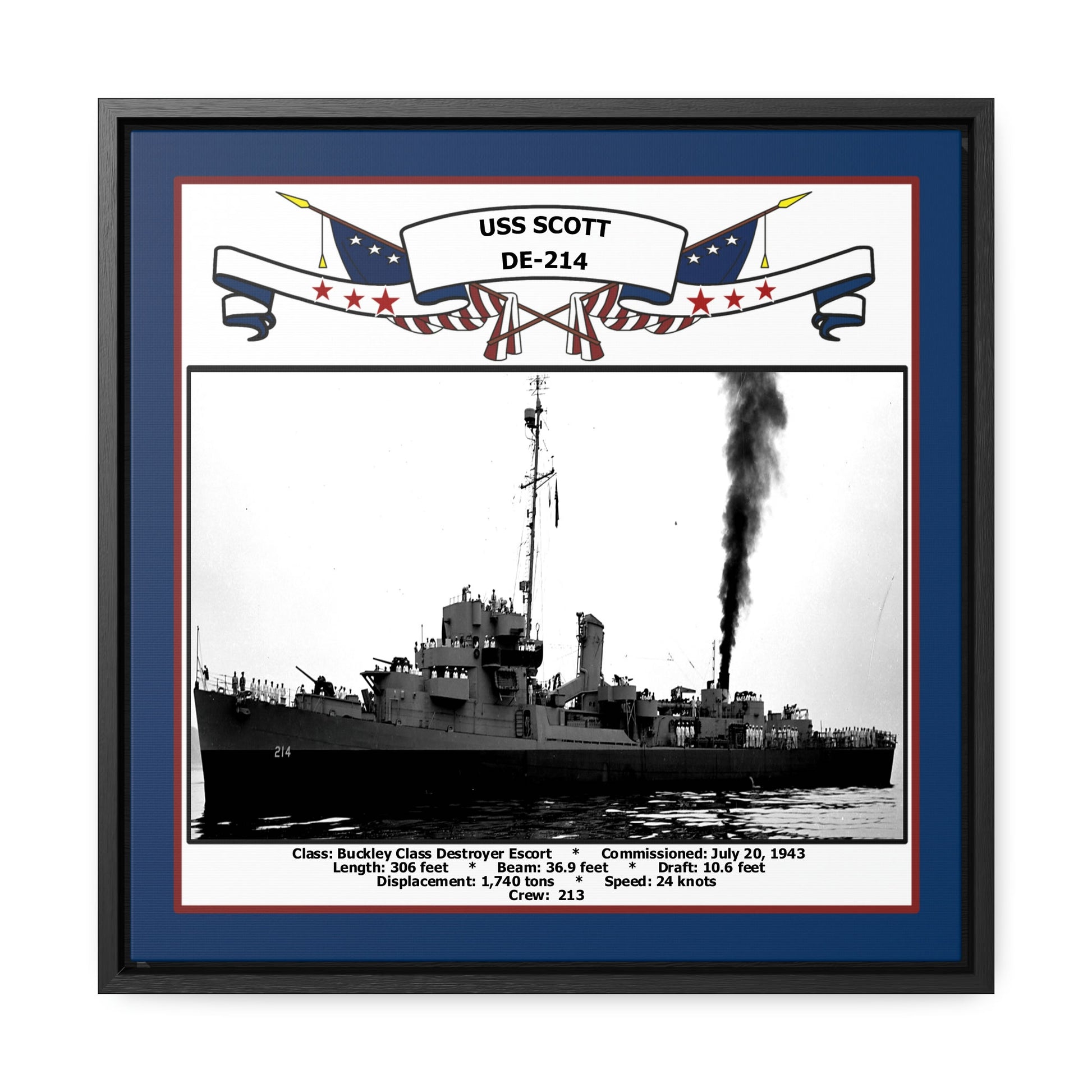 USS Scott DE-214 Navy Floating Frame Photo Front View