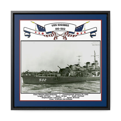 USS Sigsbee DD-502 Navy Floating Frame Photo Front View