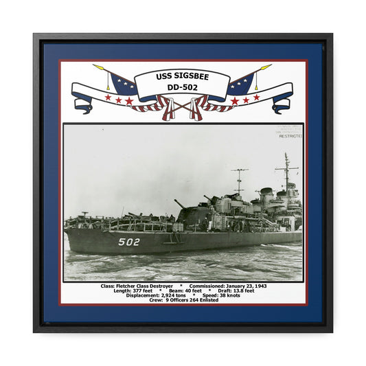 USS Sigsbee DD-502 Navy Floating Frame Photo Front View