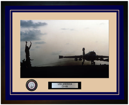 USS AMERICA CV-66 Framed Navy Ship Photo Blue