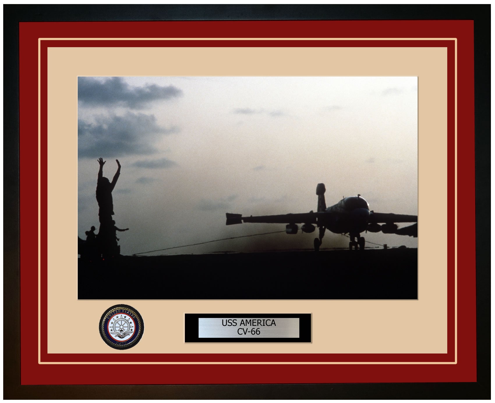 USS AMERICA CV-66 Framed Navy Ship Photo Burgundy