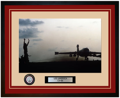 USS AMERICA CV-66 Framed Navy Ship Photo Burgundy