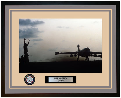 USS AMERICA CV-66 Framed Navy Ship Photo Grey