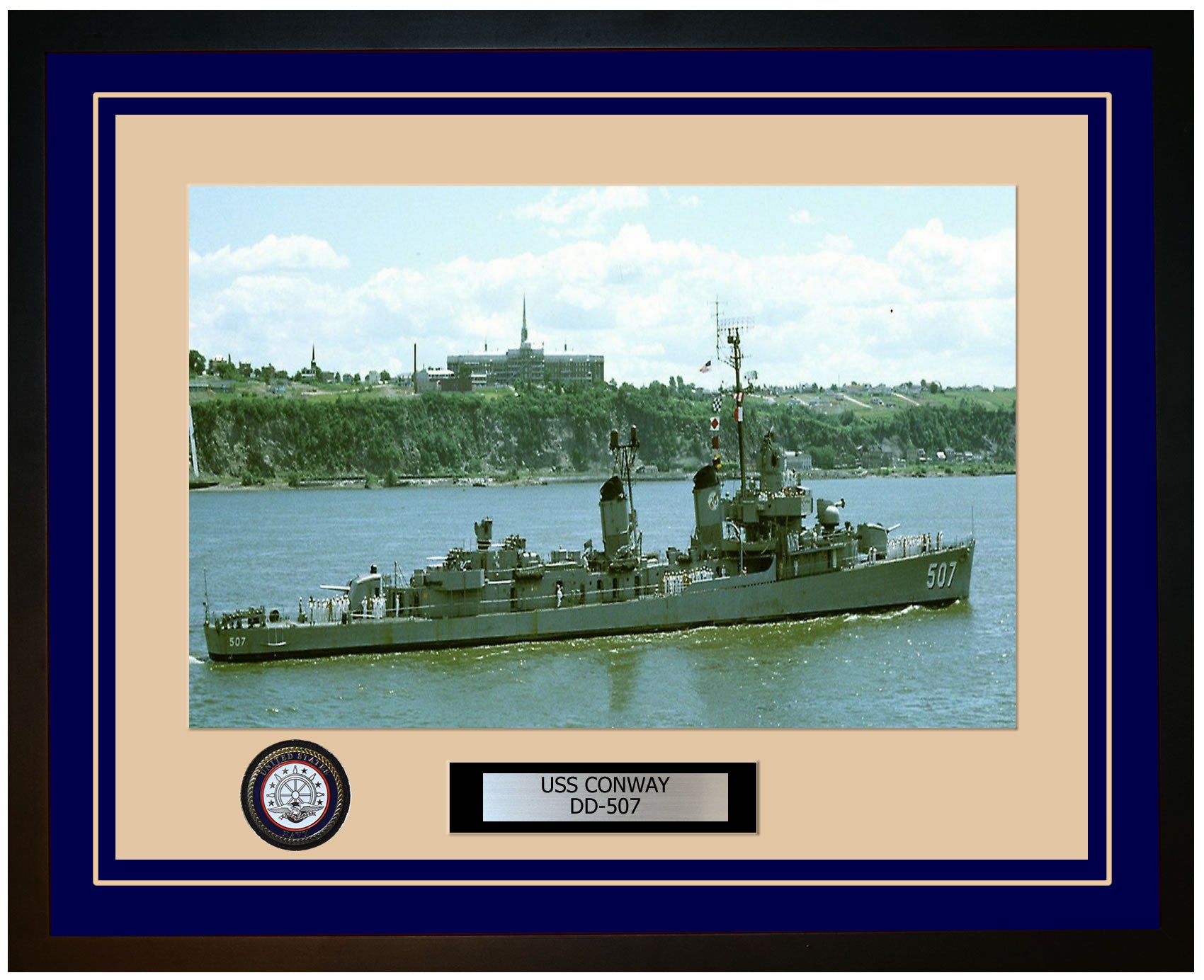 USS CONWAY DD-507 Framed Navy Ship Photo Blue