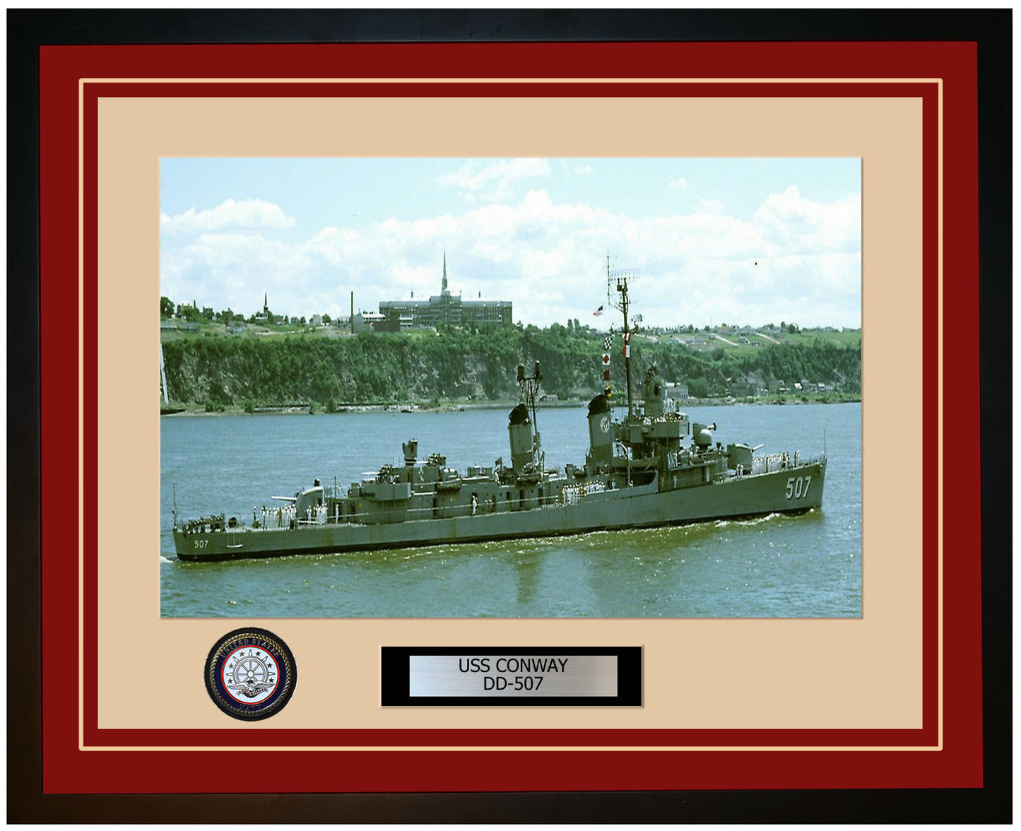 USS CONWAY DD-507 Framed Navy Ship Photo Burgundy