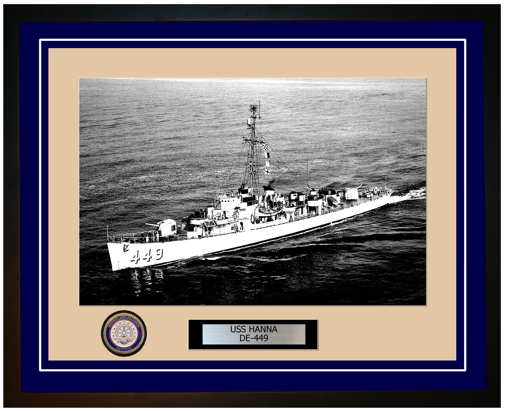 USS Hanna DE-449 Framed Navy Ship Photo Blue