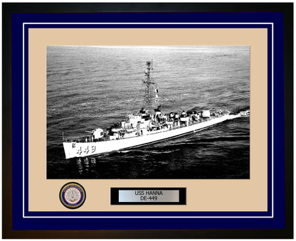 USS Hanna DE-449 Framed Navy Ship Photo Blue