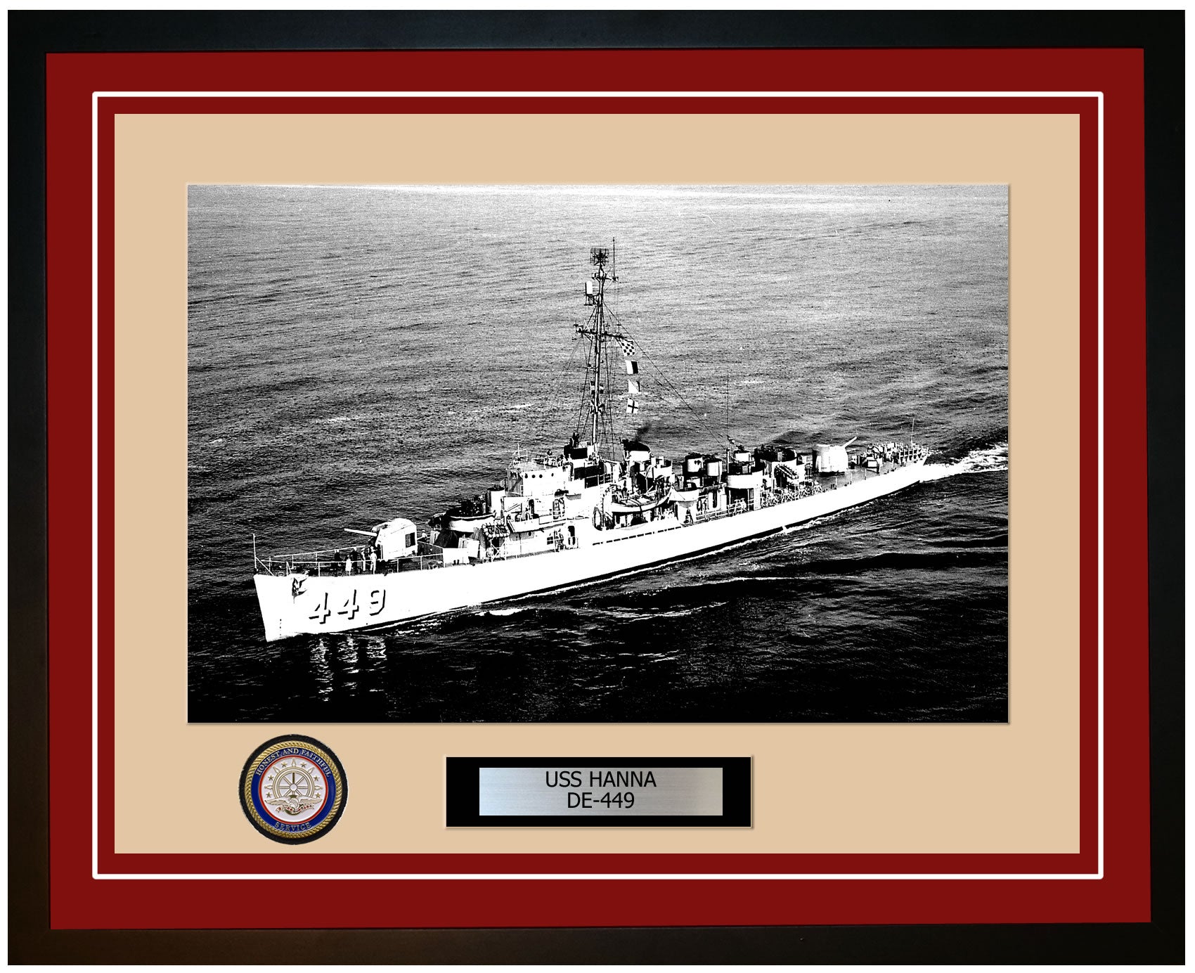USS Hanna DE-449 Framed Navy Ship Photo Burgundy