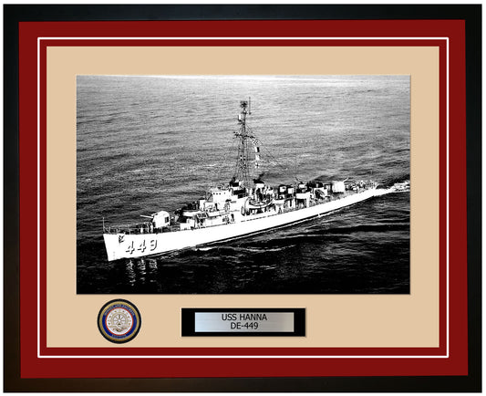 USS Hanna DE-449 Framed Navy Ship Photo Burgundy