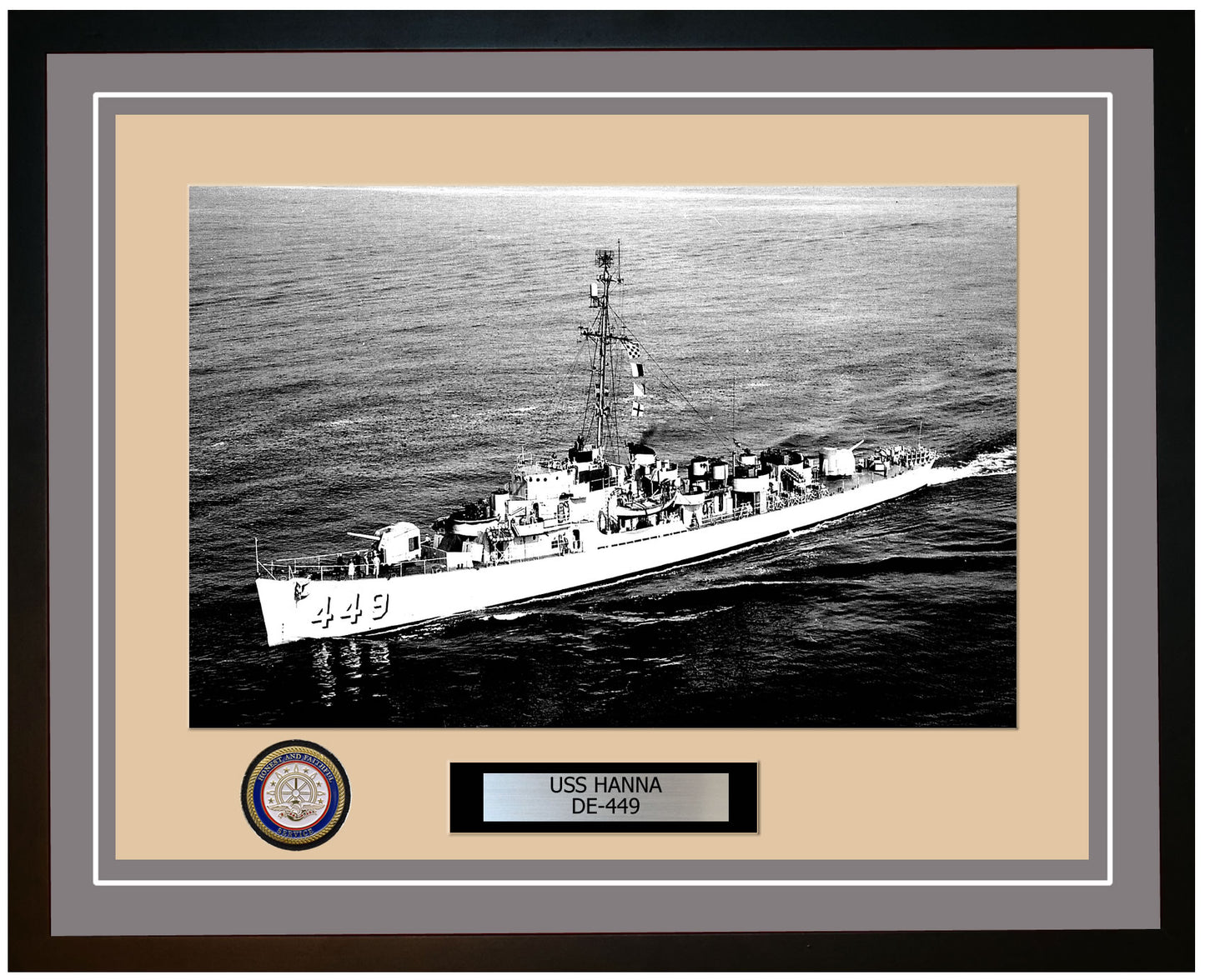 USS Hanna DE-449 Framed Navy Ship Photo Grey