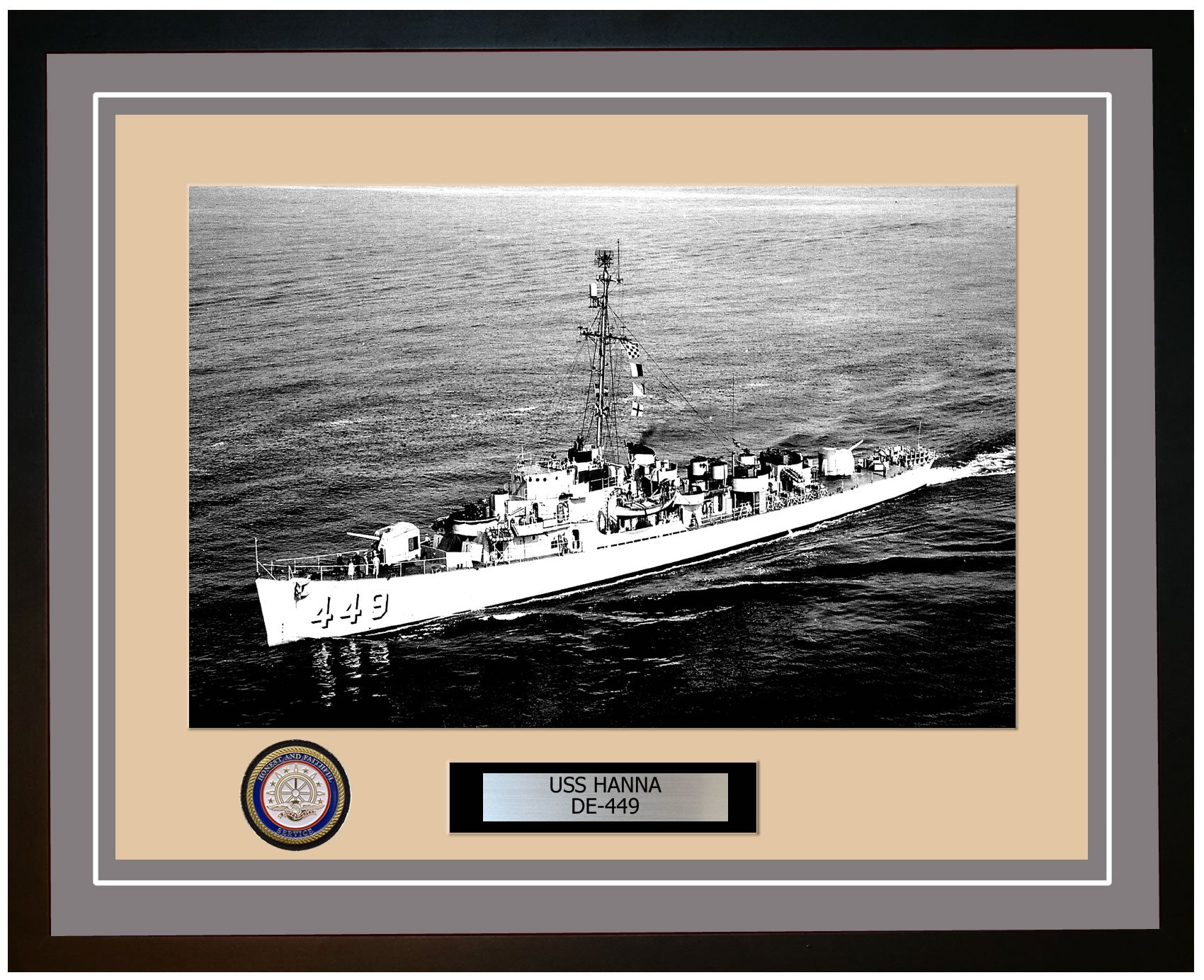 USS Hanna DE-449 Framed Navy Ship Photo Grey