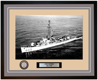USS Hanna DE-449 Framed Navy Ship Photo Grey