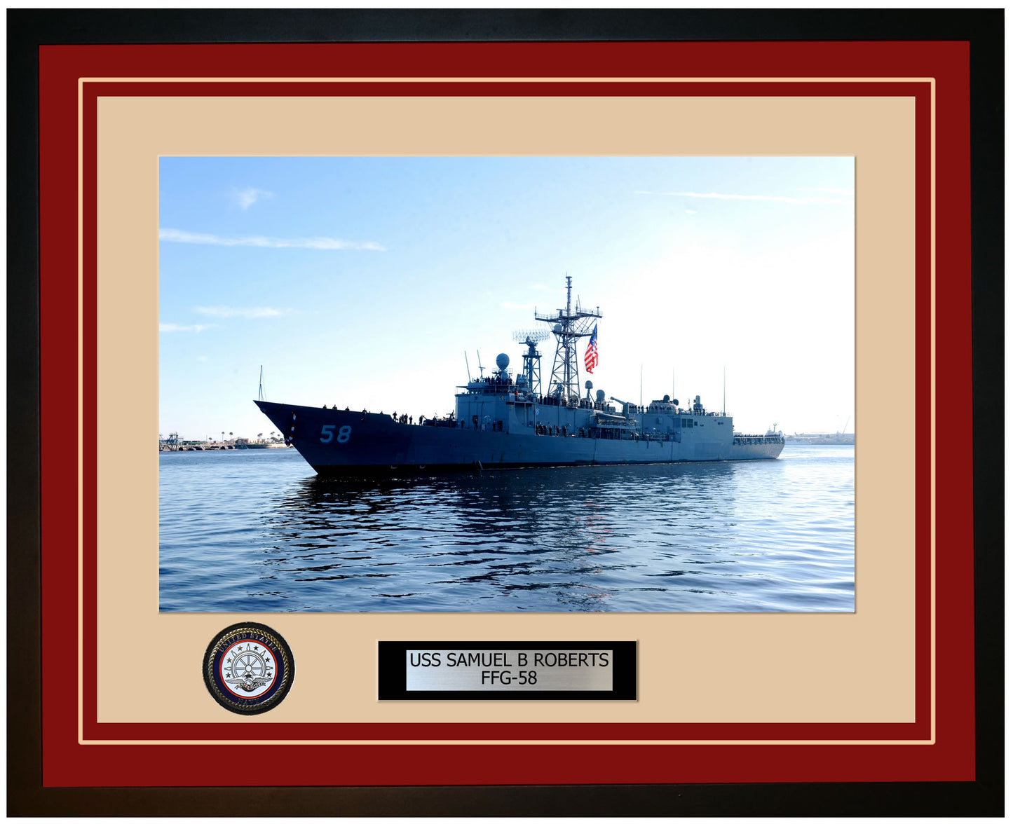 USS SAMUEL B ROBERTS FFG-58 Framed Navy Ship Photo Burgundy