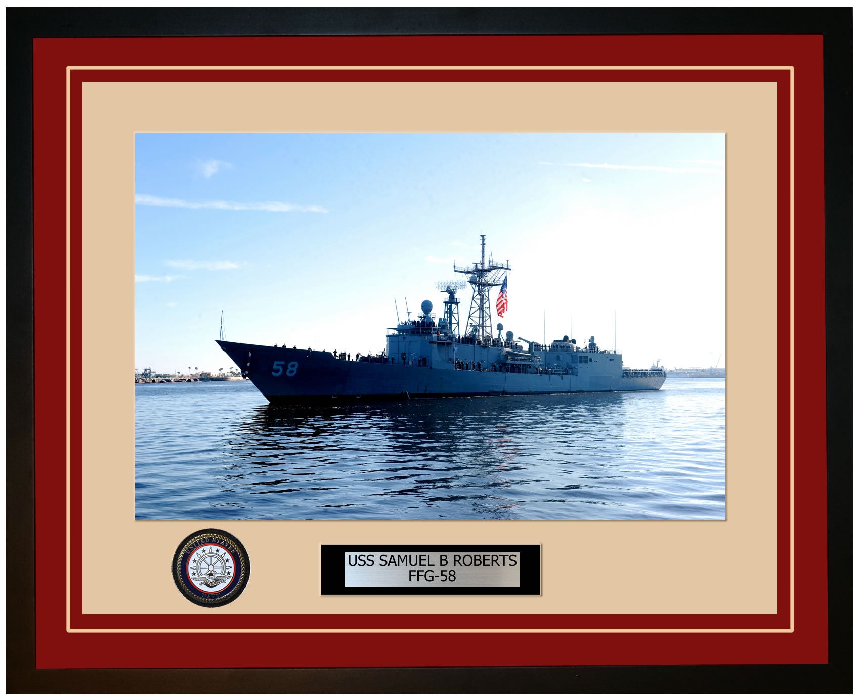 USS SAMUEL B ROBERTS FFG-58 Framed Navy Ship Photo Burgundy