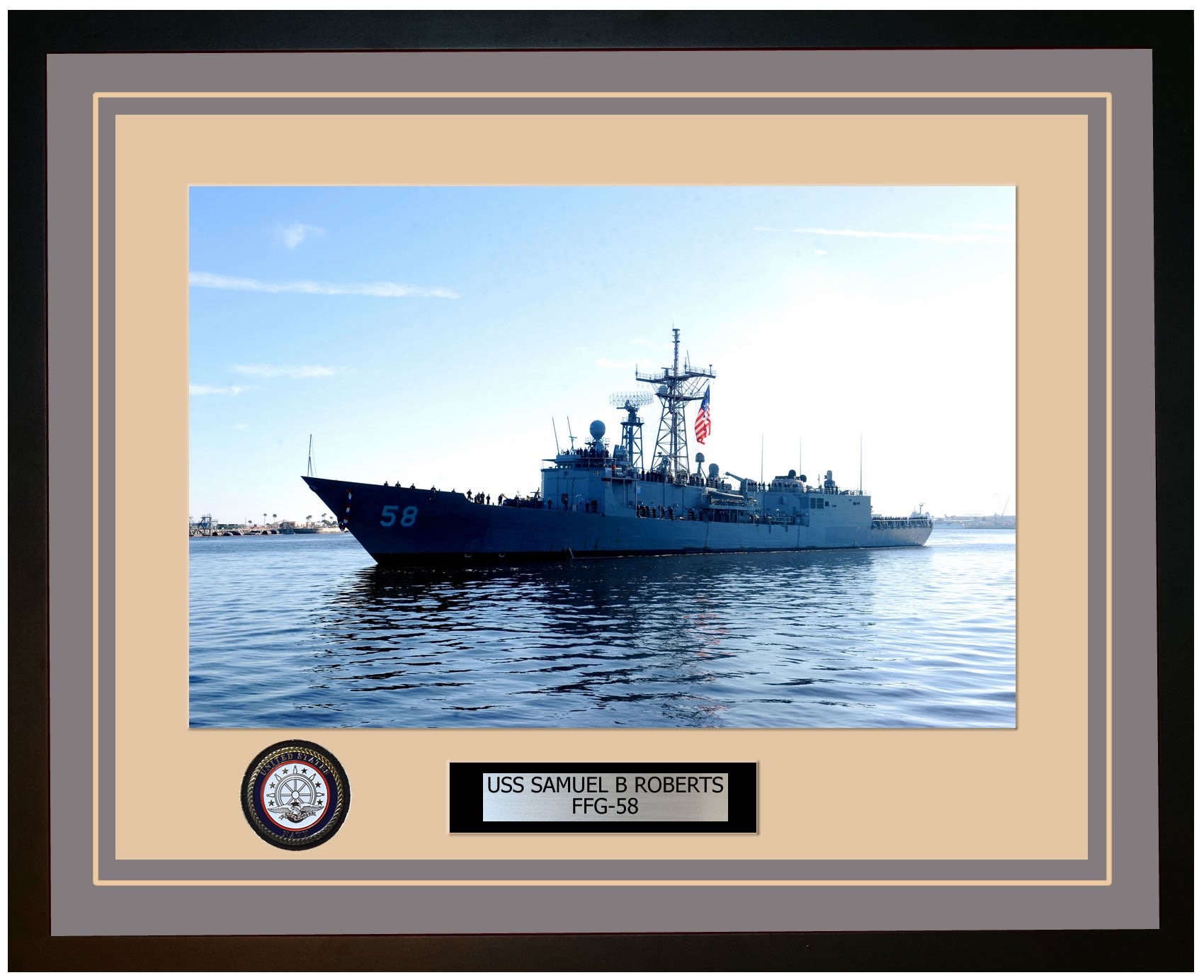 USS SAMUEL B ROBERTS FFG-58 Framed Navy Ship Photo Grey