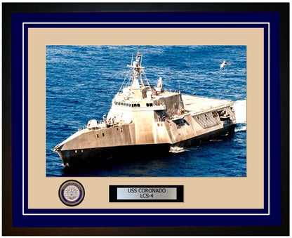 USS Coronado LCS-4 Framed Navy Ship Photo Blue