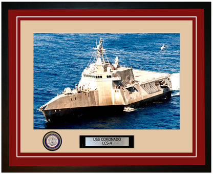 USS Coronado LCS-4 Framed Navy Ship Photo Burgundy