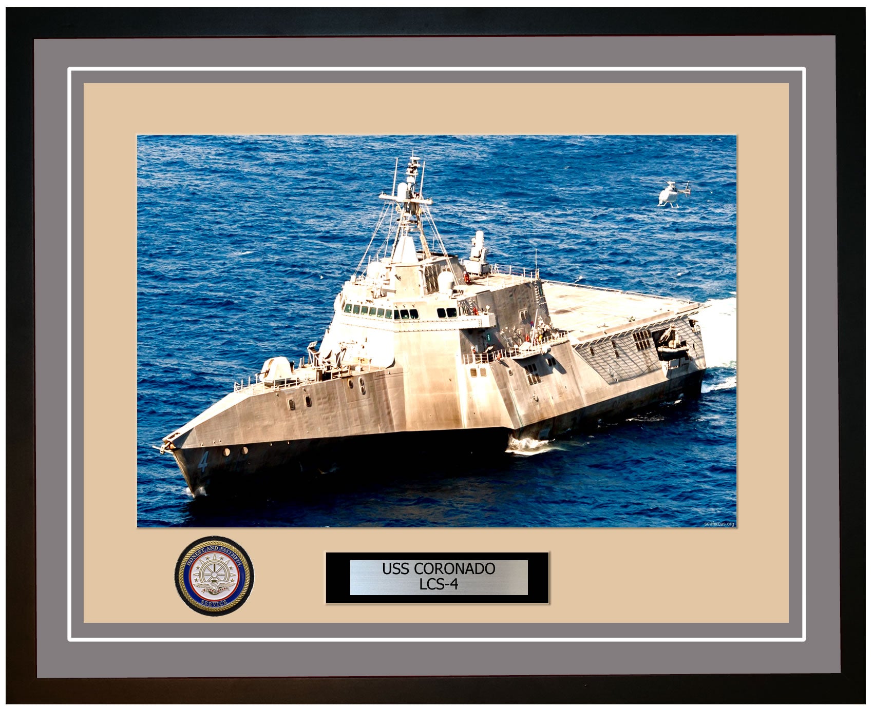 USS Coronado LCS-4 Framed Navy Ship Photo Grey