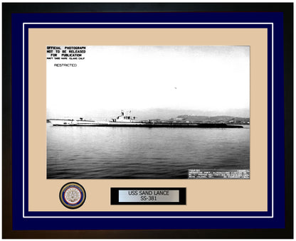 USS Sand Lance SS-381 Framed Navy Ship Photo Blue