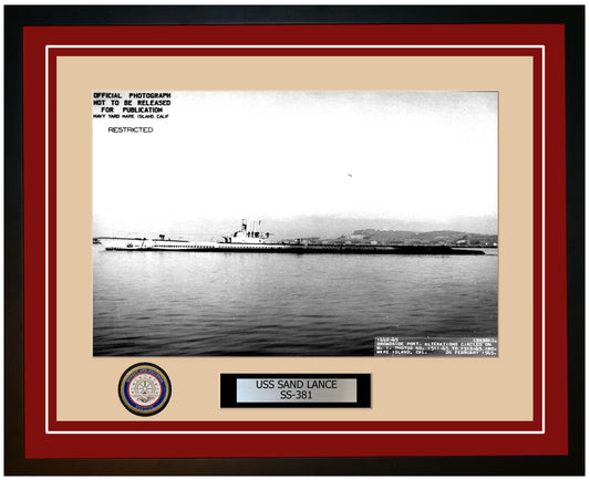 USS Sand Lance SS-381 Framed Navy Ship Photo Burgundy
