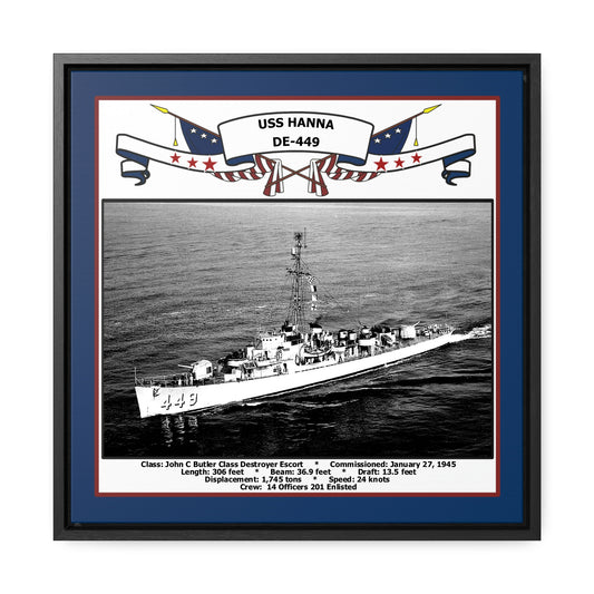 USS Hanna DE-449 Navy Floating Frame Photo Front View