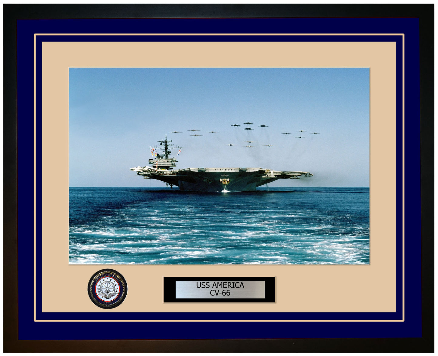 USS AMERICA CV-66 Framed Navy Ship Photo Blue