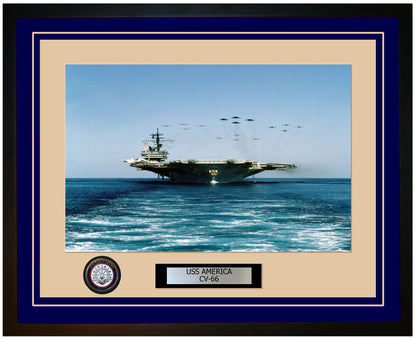 USS AMERICA CV-66 Framed Navy Ship Photo Blue