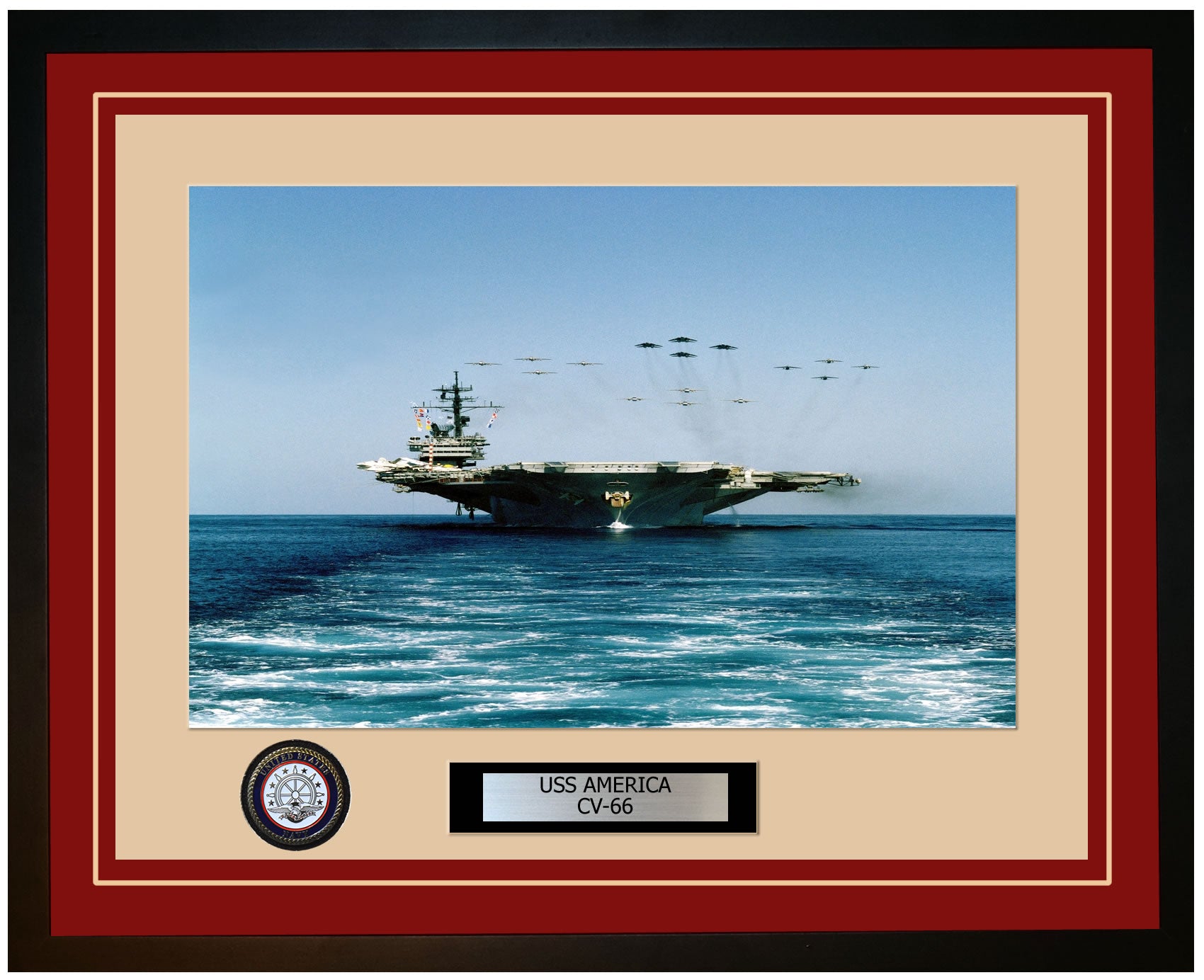 USS AMERICA CV-66 Framed Navy Ship Photo Burgundy