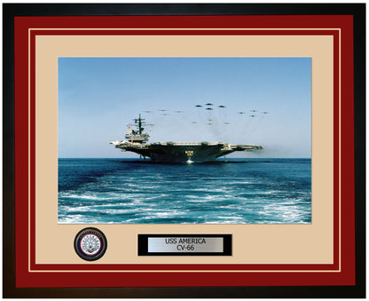 USS AMERICA CV-66 Framed Navy Ship Photo Burgundy