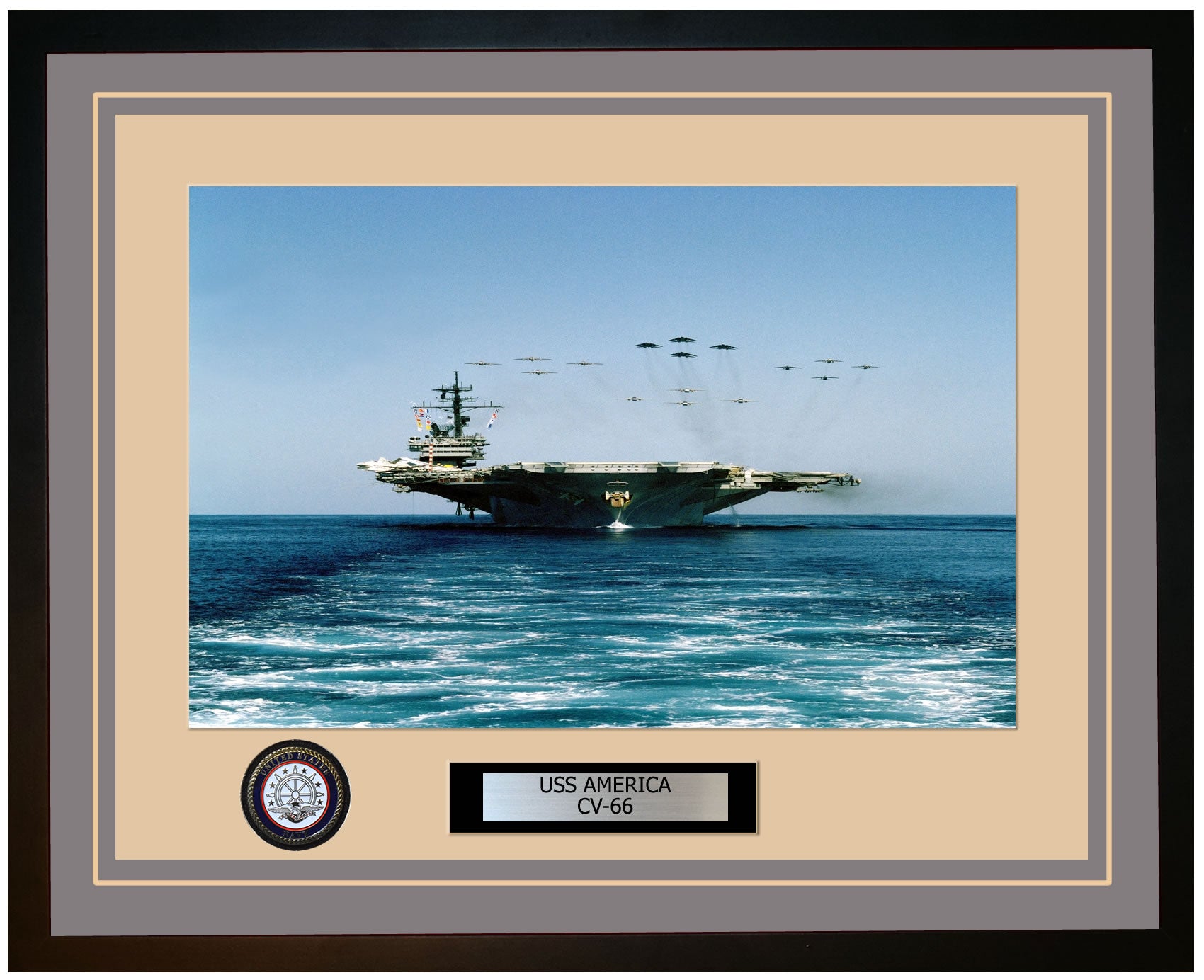 USS AMERICA CV-66 Framed Navy Ship Photo Grey
