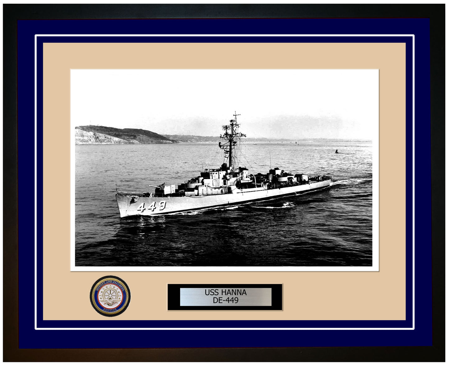 USS Hanna DE-449 Framed Navy Ship Photo Blue