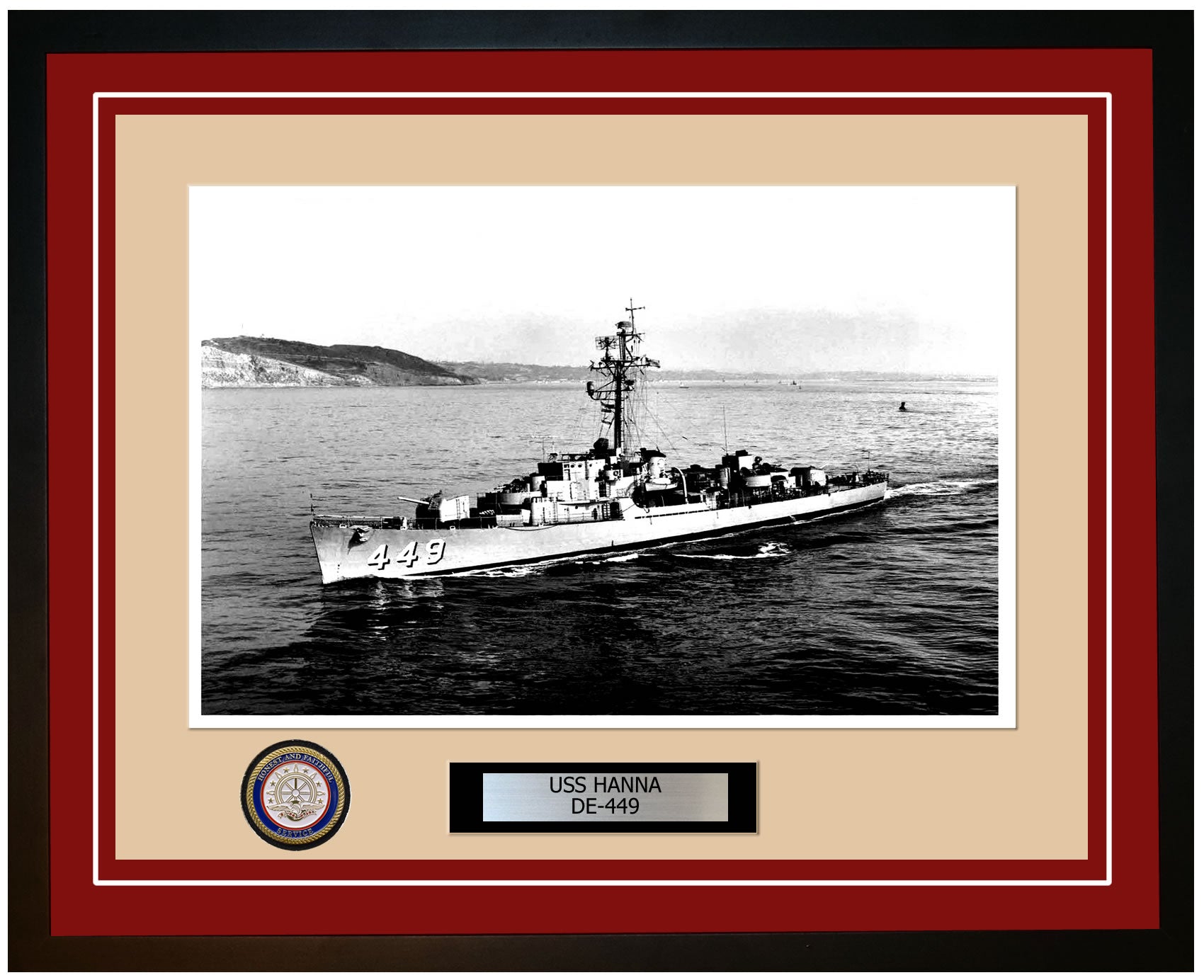 USS Hanna DE-449 Framed Navy Ship Photo Burgundy