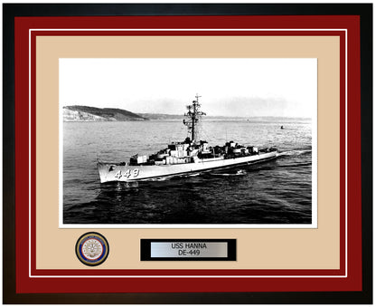 USS Hanna DE-449 Framed Navy Ship Photo Burgundy
