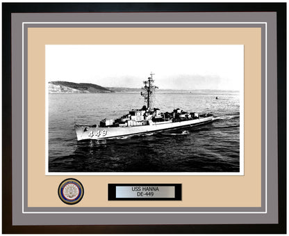 USS Hanna DE-449 Framed Navy Ship Photo Grey