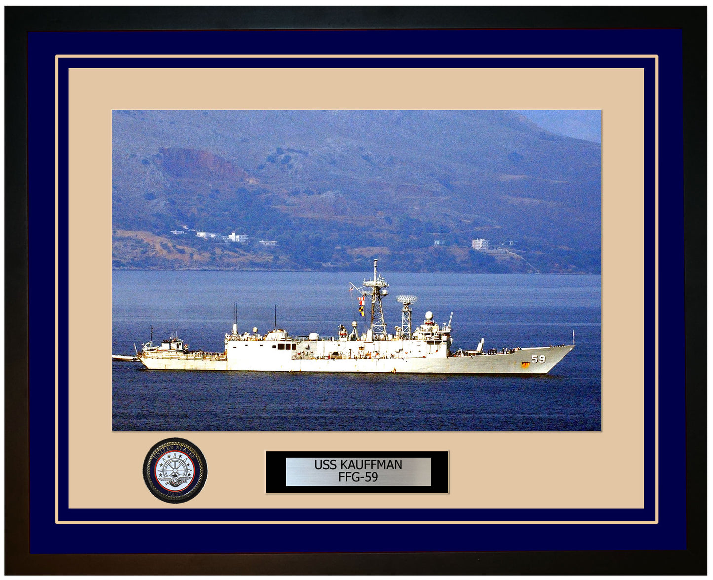 USS KAUFFMAN FFG-59 Framed Navy Ship Photo Blue