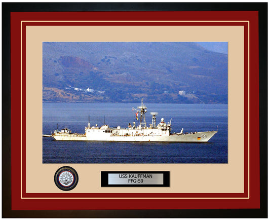 USS KAUFFMAN FFG-59 Framed Navy Ship Photo Burgundy