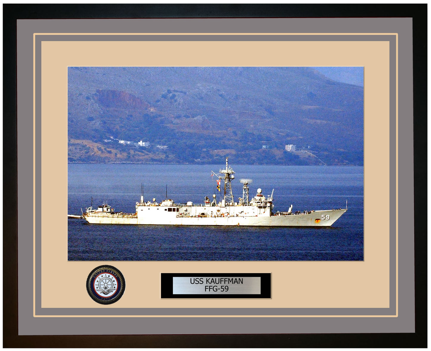 USS KAUFFMAN FFG-59 Framed Navy Ship Photo Grey