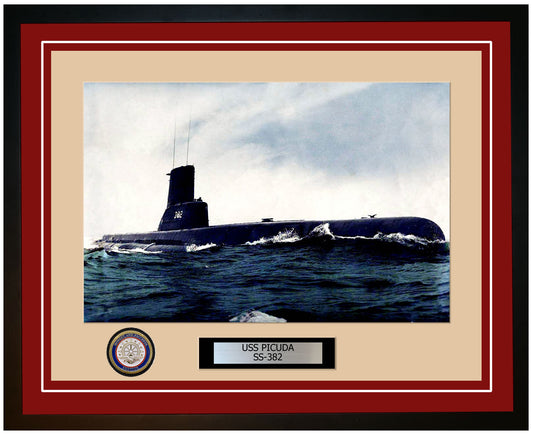 USS Picuda SS-382 Framed Navy Ship Photo Burgundy