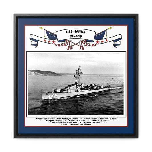 USS Hanna DE-449 Navy Floating Frame Photo Front View