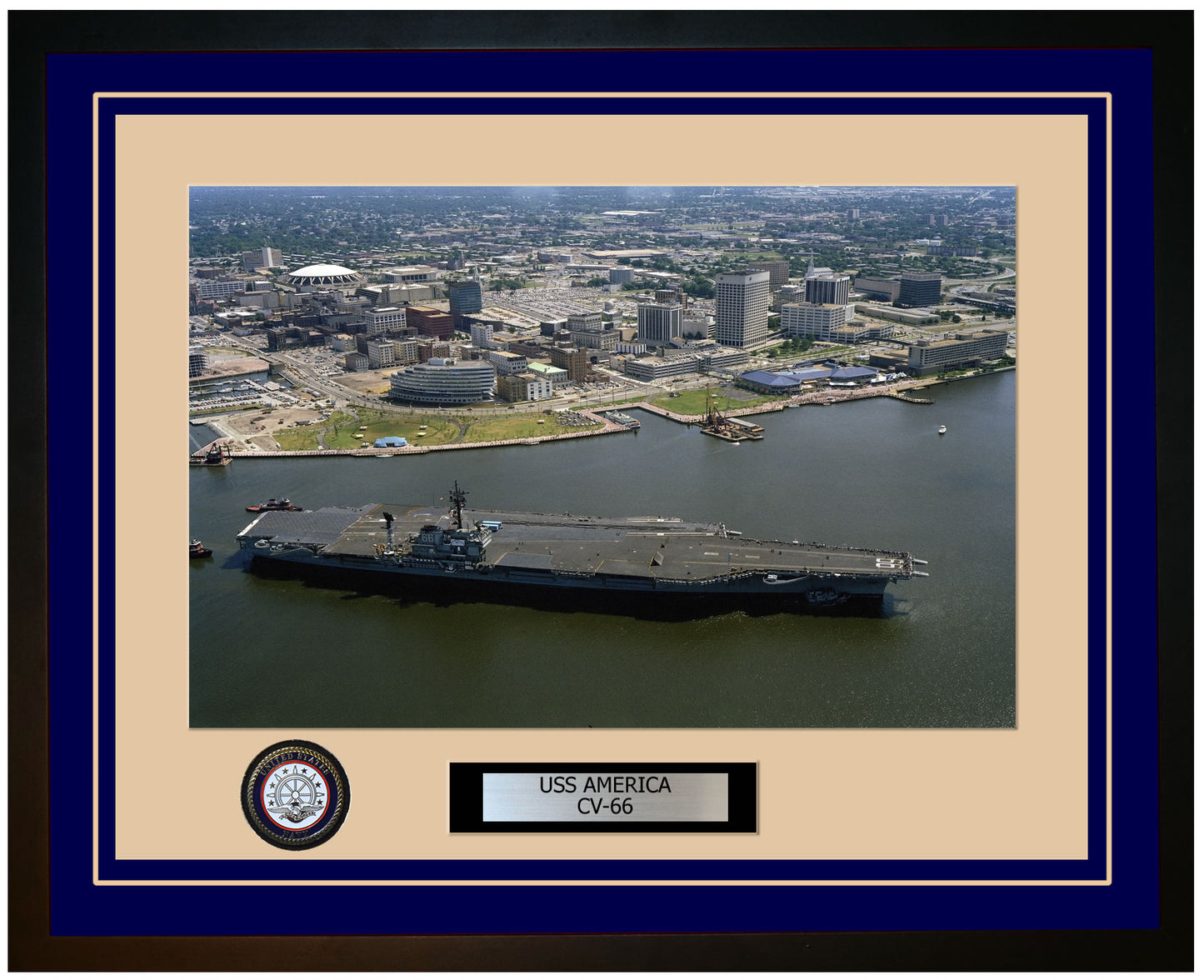USS AMERICA CV-66 Framed Navy Ship Photo Blue