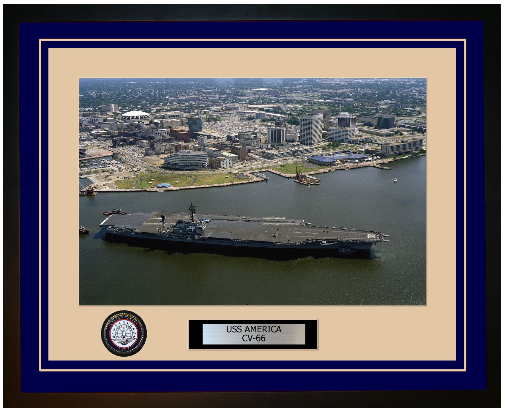 USS AMERICA CV-66 Framed Navy Ship Photo Blue